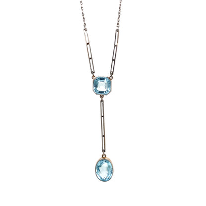 1920's Aquamarine and Palladium Drop Necklace
