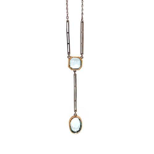 1920's Aquamarine and Palladium Drop Necklace