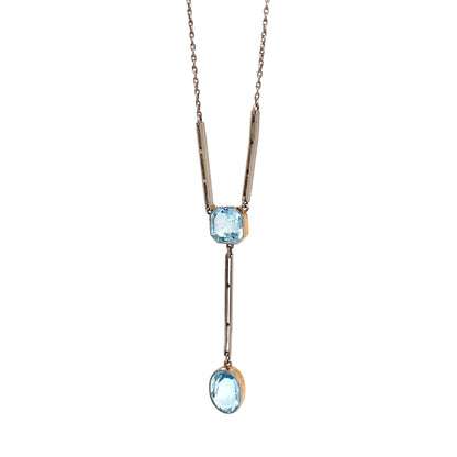 1920's Aquamarine and Palladium Drop Necklace