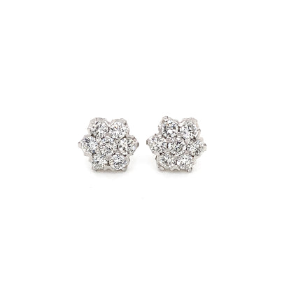 18 Carat Yellow and White Gold Diamond Floral Cluster Stud Earrings