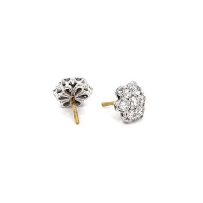 18 Carat Yellow and White Gold Diamond Floral Cluster Stud Earrings