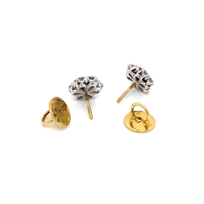 18 Carat Yellow and White Gold Diamond Floral Cluster Stud Earrings
