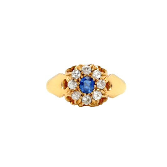 Mid-Victorian Sapphire & Diamond 18 Carat Yellow Gold Antique Cluster Ring, 1876