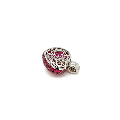 Pavé Ruby and Diamond Three-Dimensional Heart Pendant in 18 Carat White Gold