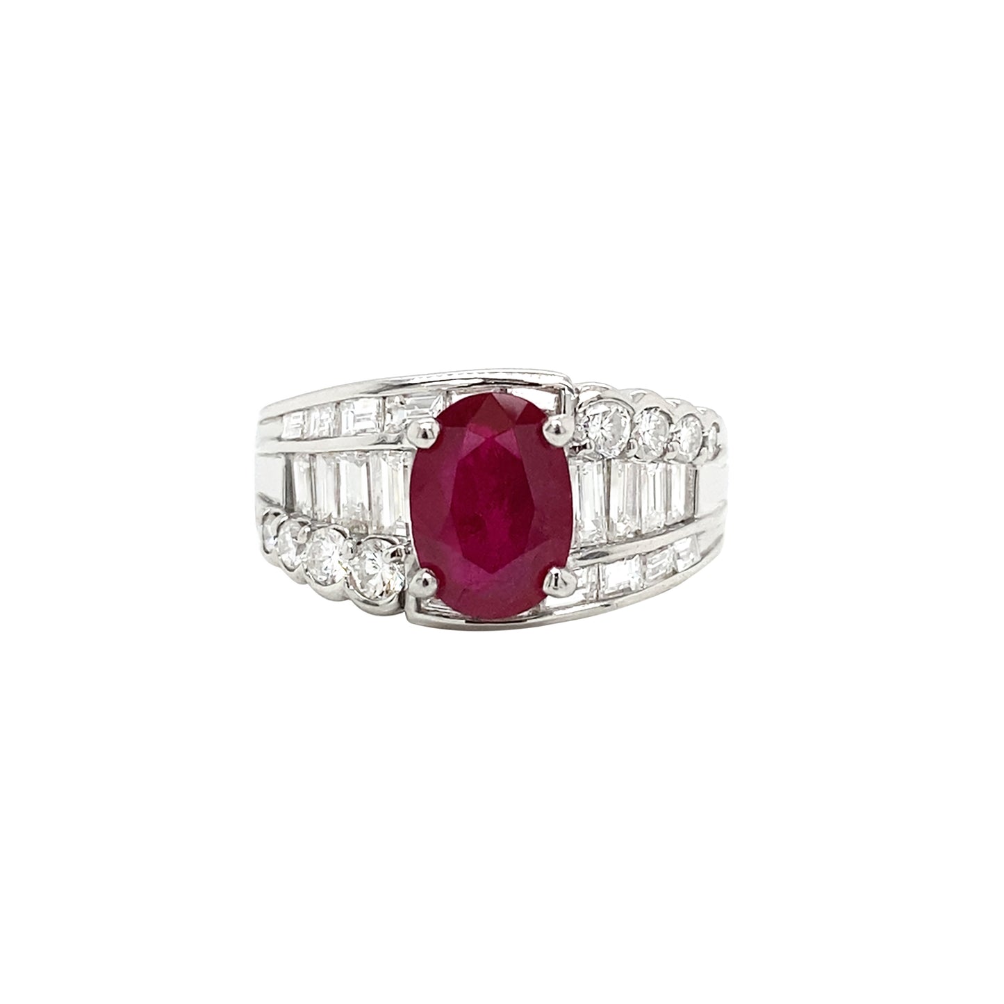 2.32ct Oval Ruby and Diamond Platinum Dress Ring with Reversed Diamond Shoulders
