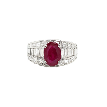 2.32ct Oval Ruby and Diamond Platinum Dress Ring with Reversed Diamond Shoulders