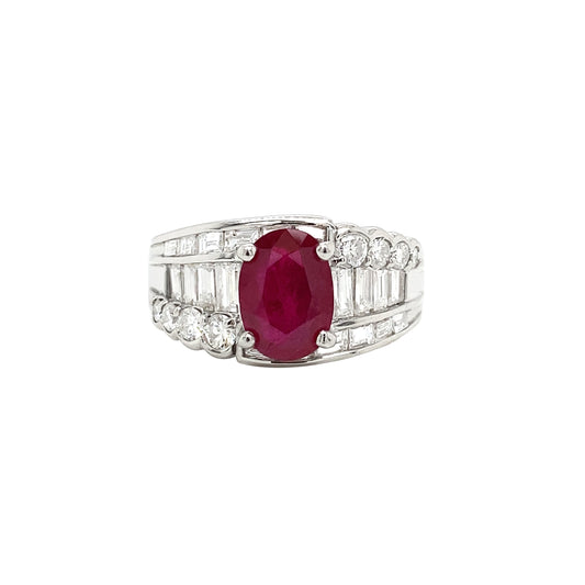 2.32ct Oval Ruby and Diamond Platinum Dress Ring with Reversed Diamond Shoulders