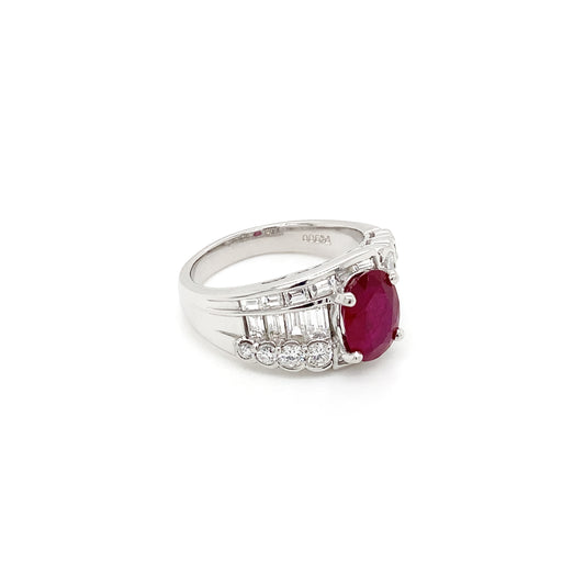 2.32ct Oval Ruby and Diamond Platinum Dress Ring with Reversed Diamond Shoulders