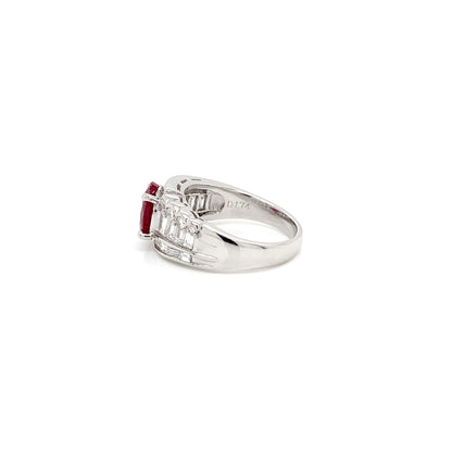 2.32ct Oval Ruby and Diamond Platinum Dress Ring with Reversed Diamond Shoulders