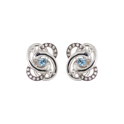 Aquamarine and Diamond 18 Carat White Gold Interwoven Open Work Stud Earrings