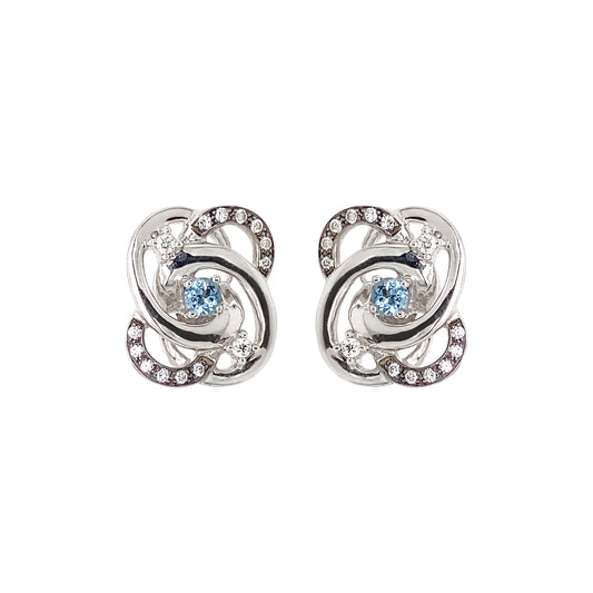 Aquamarine and Diamond 18 Carat White Gold Interwoven Open Work Stud Earrings