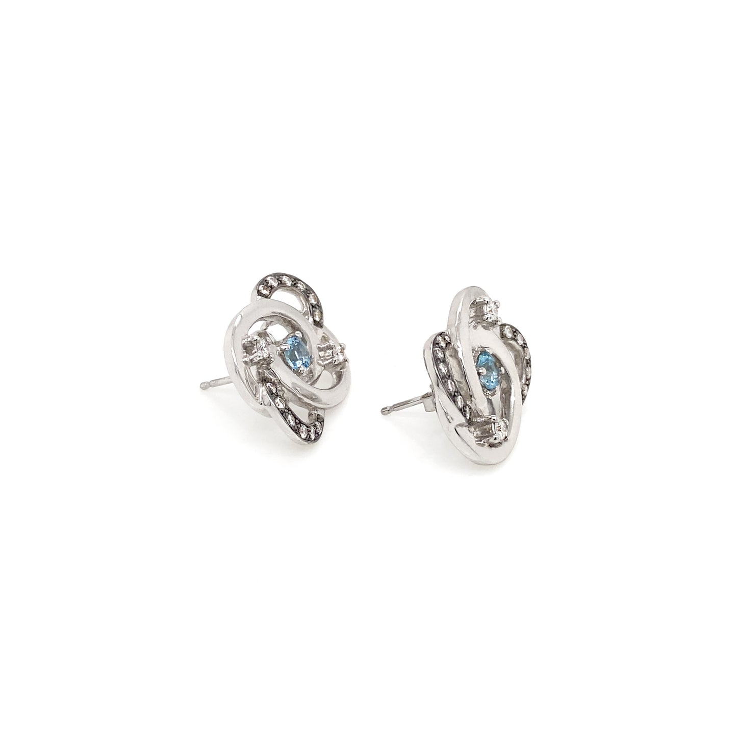 Aquamarine and Diamond 18 Carat White Gold Interwoven Open Work Stud Earrings