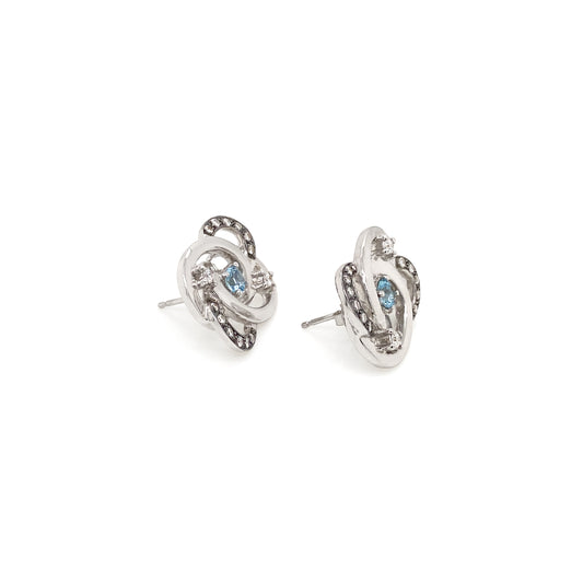 Aquamarine and Diamond 18 Carat White Gold Interwoven Open Work Stud Earrings