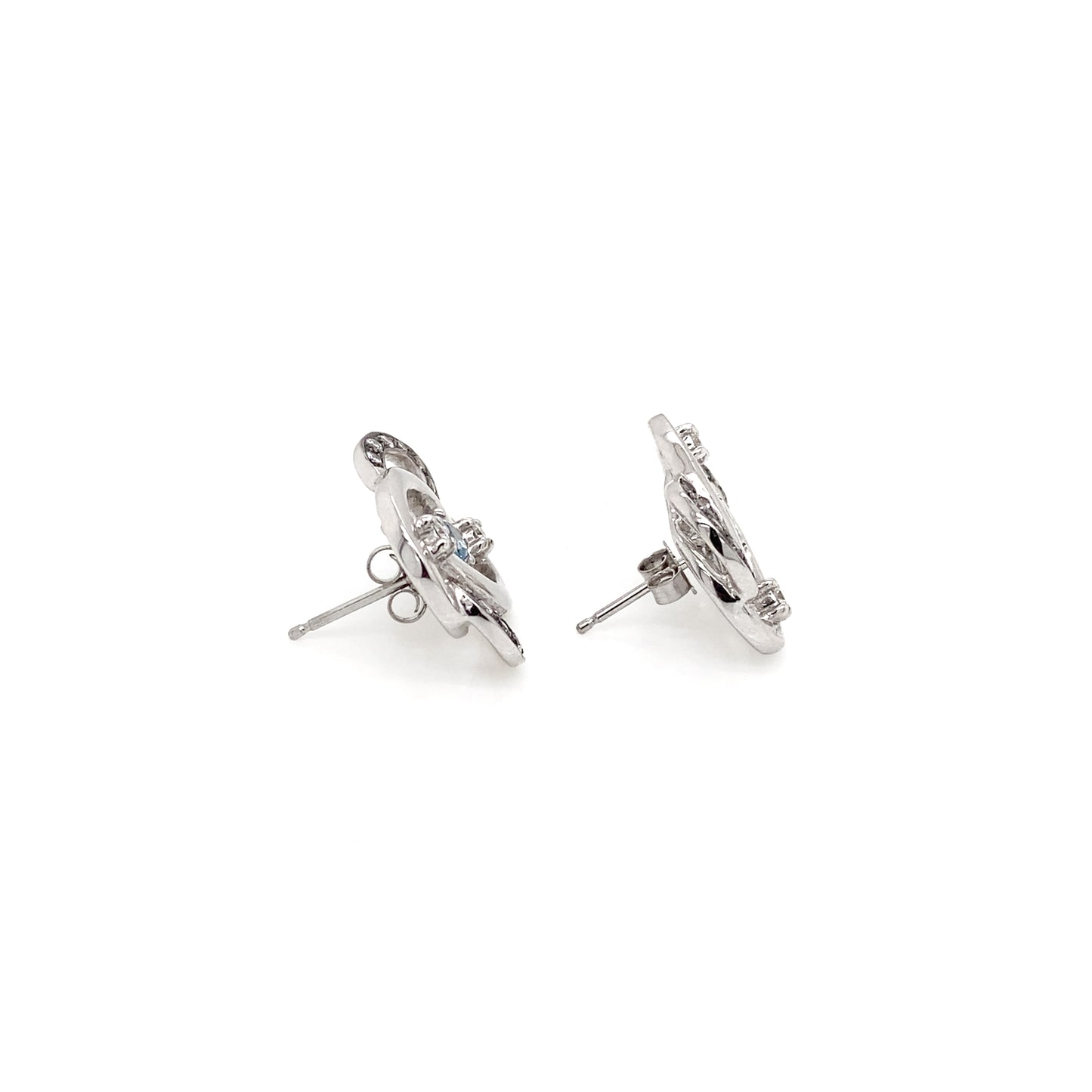 Aquamarine and Diamond 18 Carat White Gold Interwoven Open Work Stud Earrings