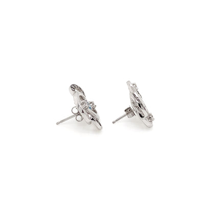 Aquamarine and Diamond 18 Carat White Gold Interwoven Open Work Stud Earrings