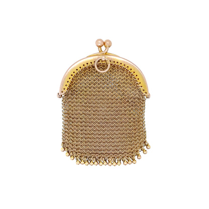 Antique 9 Carat Yellow Gold Miniature Mesh Coin Purse/ Pendant, circa 1910s