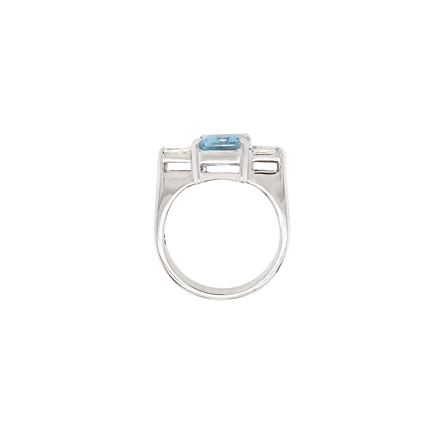 Aquamarine and Diamond 18 Carat White Gold Art Deco Style Three-Stone Dress Ring