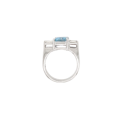 Aquamarine and Diamond 18 Carat White Gold Art Deco Style Three-Stone Dress Ring