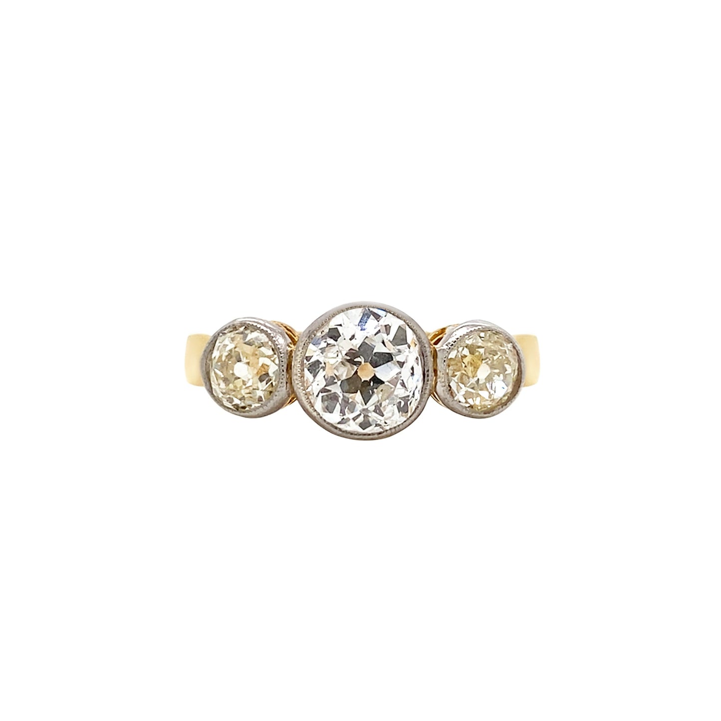 Old Cut Diamond Three-Stone Engagement Ring in 18K Gold and Platinum, c.1880s