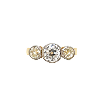 Old Cut Diamond Three-Stone Engagement Ring in 18K Gold and Platinum, c.1880s