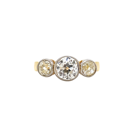 Old Cut Diamond Three-Stone Engagement Ring in 18K Gold and Platinum, c.1880s