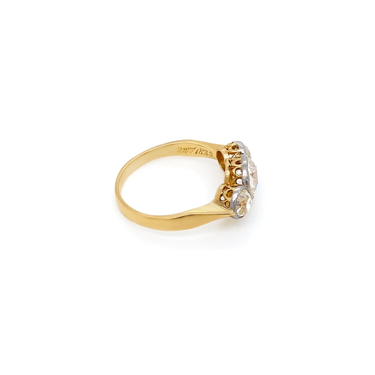 Old Cut Diamond Three-Stone Engagement Ring in 18K Gold and Platinum, c.1880s
