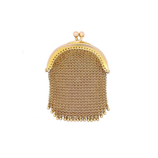 Antique 9 Carat Yellow Gold Miniature Mesh Coin Purse/ Pendant, circa 1910s