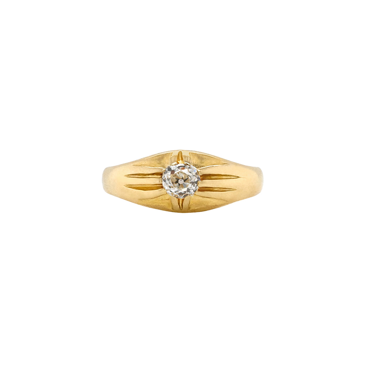 Antique Old Mine Cut Diamond and 18 Carat Yellow Gold Gents Ring