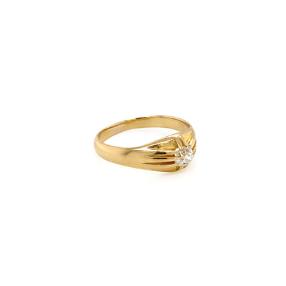 Antique Old Mine Cut Diamond and 18 Carat Yellow Gold Gents Ring