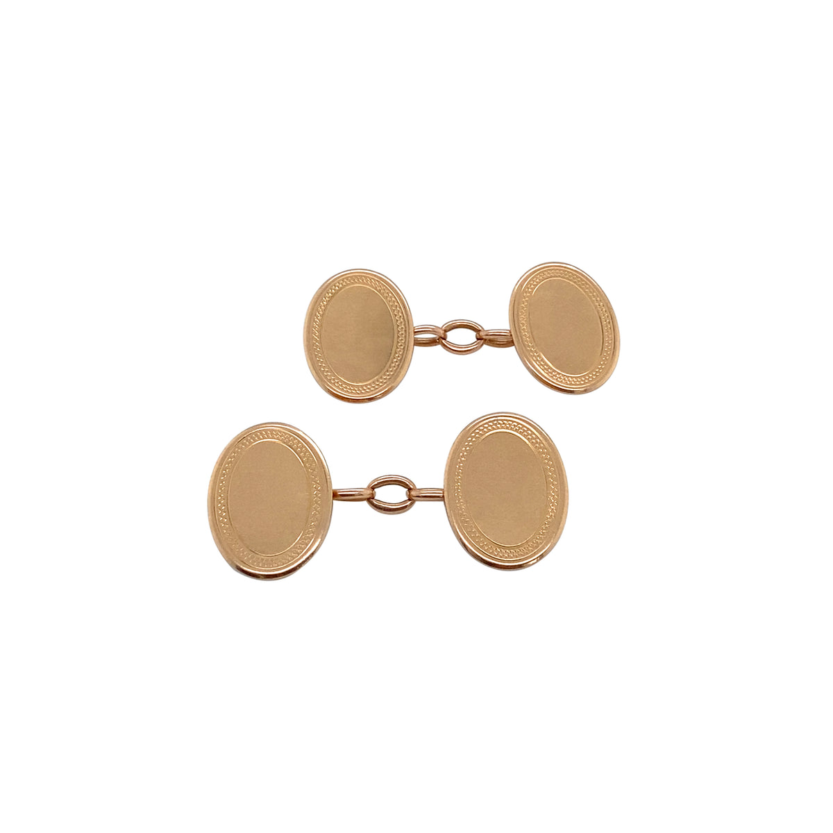 Art Deco English Oval Chain Link Cufflinks in 15 Carat Rose Gold, c.1920s