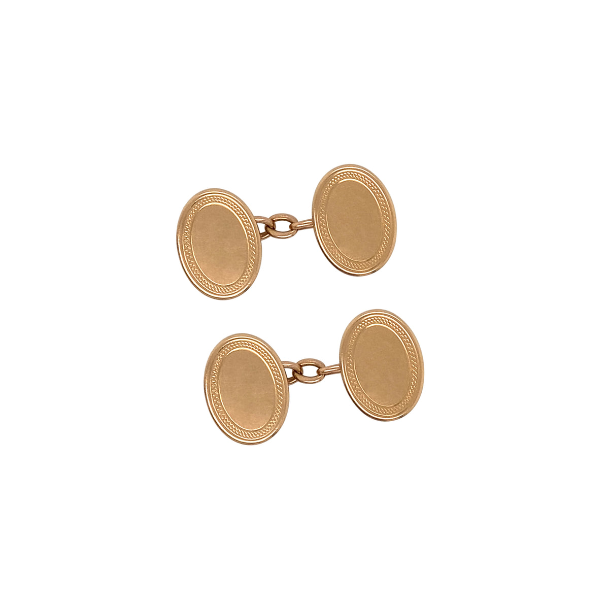 Art Deco English Oval Chain Link Cufflinks in 15 Carat Rose Gold, c.1920s