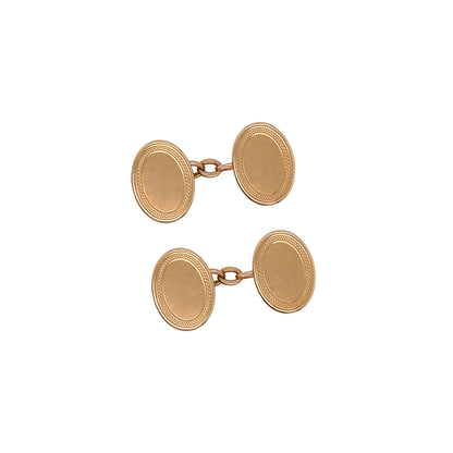 Art Deco English Oval Chain Link Cufflinks in 15 Carat Rose Gold, c.1920s
