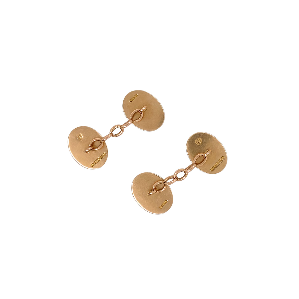 Art Deco English Oval Chain Link Cufflinks in 15 Carat Rose Gold, c.1920s
