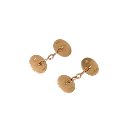 Art Deco English Oval Chain Link Cufflinks in 15 Carat Rose Gold, c.1920s