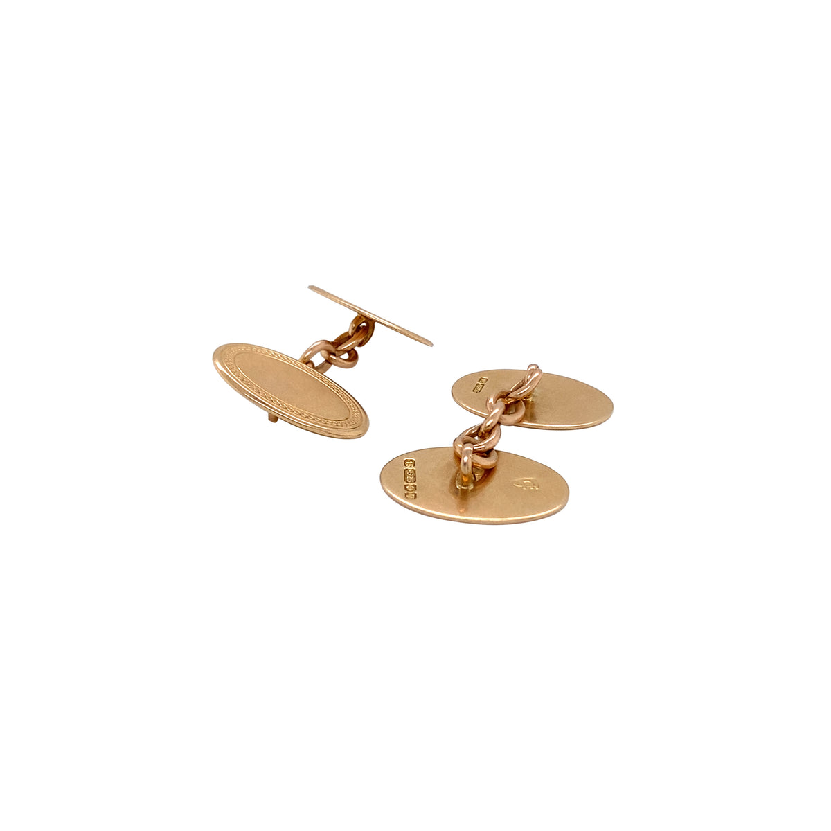 Art Deco English Oval Chain Link Cufflinks in 15 Carat Rose Gold, c.1920s