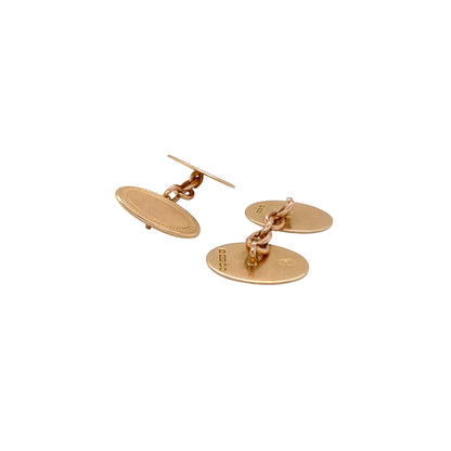 Art Deco English Oval Chain Link Cufflinks in 15 Carat Rose Gold, c.1920s