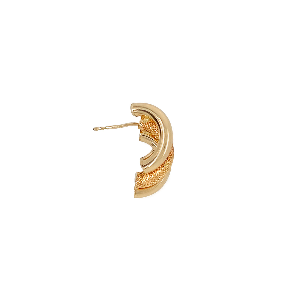 Vintage Two-Texture 18 Carat Yellow Gold Italian Half-Hoop Earrings