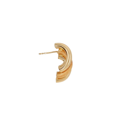 Vintage Two-Texture 18 Carat Yellow Gold Italian Half-Hoop Earrings