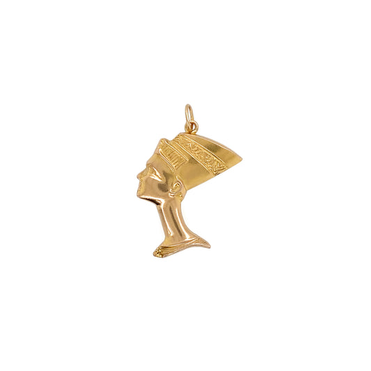 Vintage 18 Carat Yellow Gold Flat Nefertiti Bust Charm Pendant, c.1980s