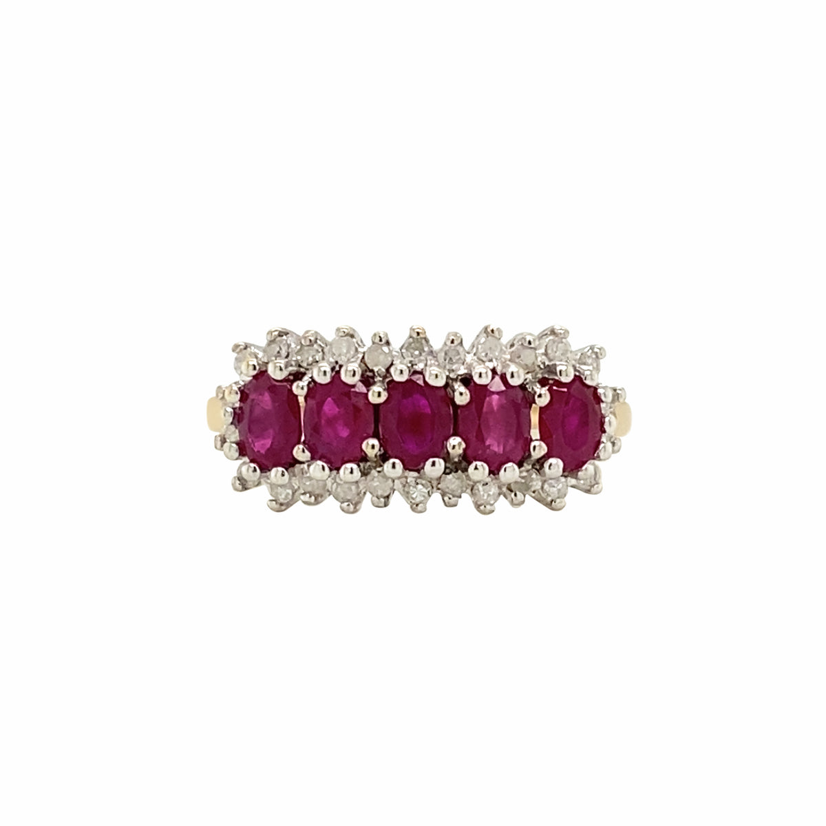 Vintage Ruby and Diamond Horizontal Cluster Dress Ring in 9 Carat Gold