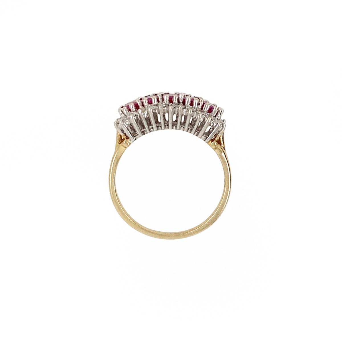 Vintage Ruby and Diamond Horizontal Cluster Dress Ring in 9 Carat Gold