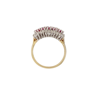 Vintage Ruby and Diamond Horizontal Cluster Dress Ring in 9 Carat Gold