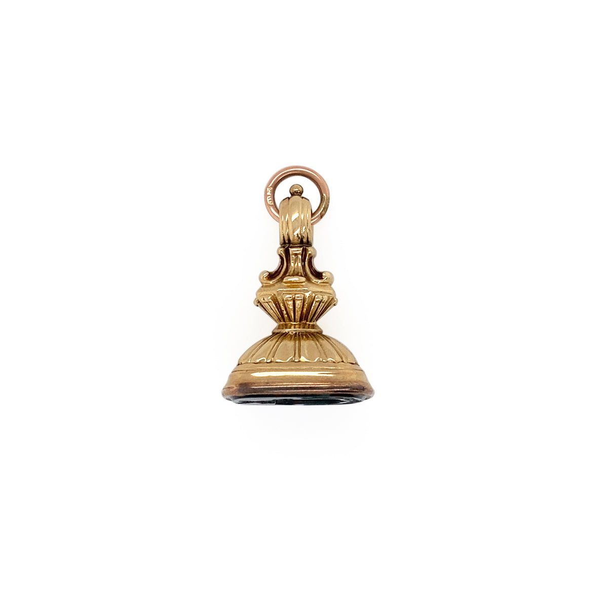 Antique Bloodstone Intaglio Coat of Arms Seal Fob Pendant in 14 Carat Gold