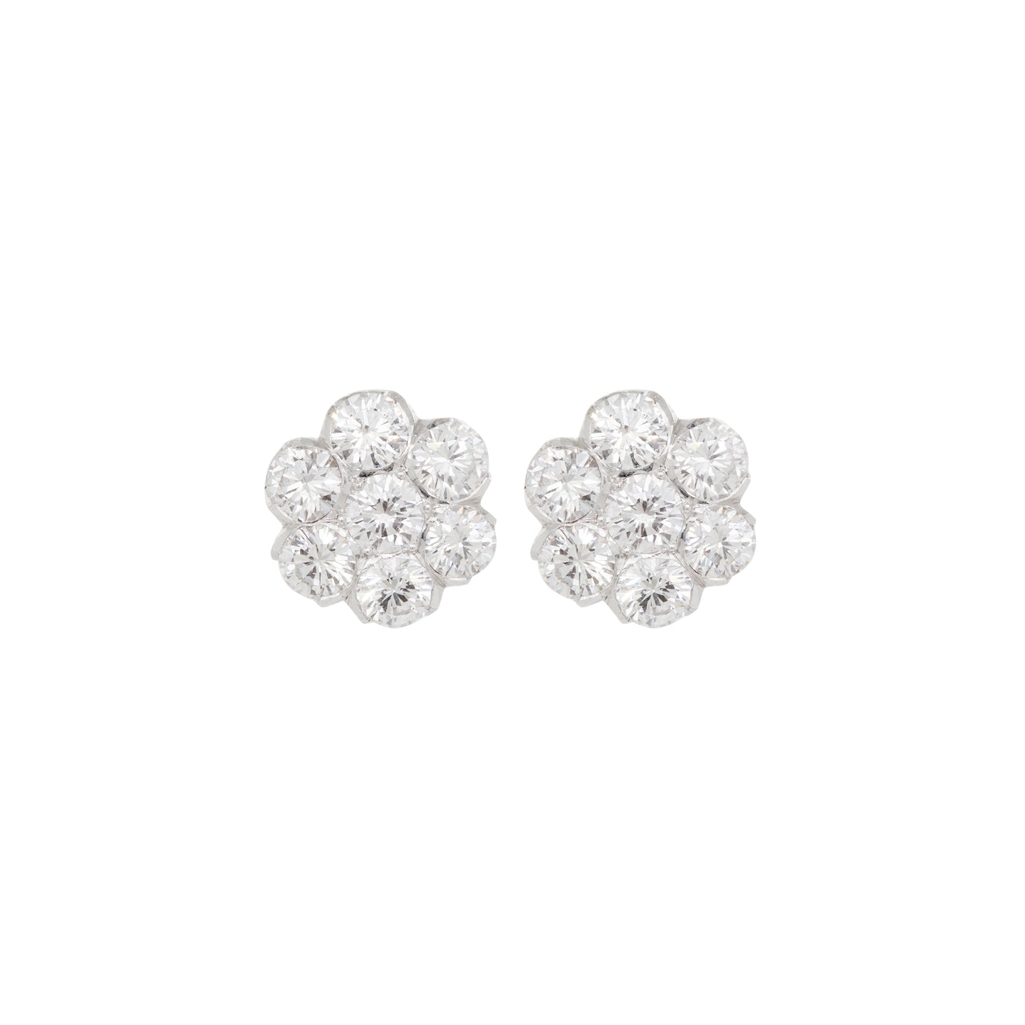 Diamond and 18 Carat White Gold Floral Cluster Stud Earrings