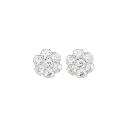 Diamond and 18 Carat White Gold Floral Cluster Stud Earrings