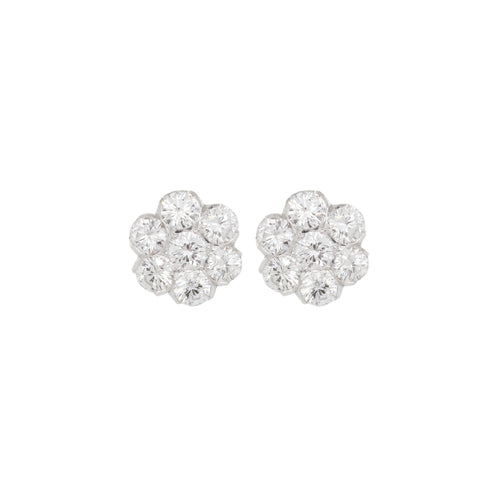 Diamond and 18 Carat White Gold Floral Cluster Stud Earrings