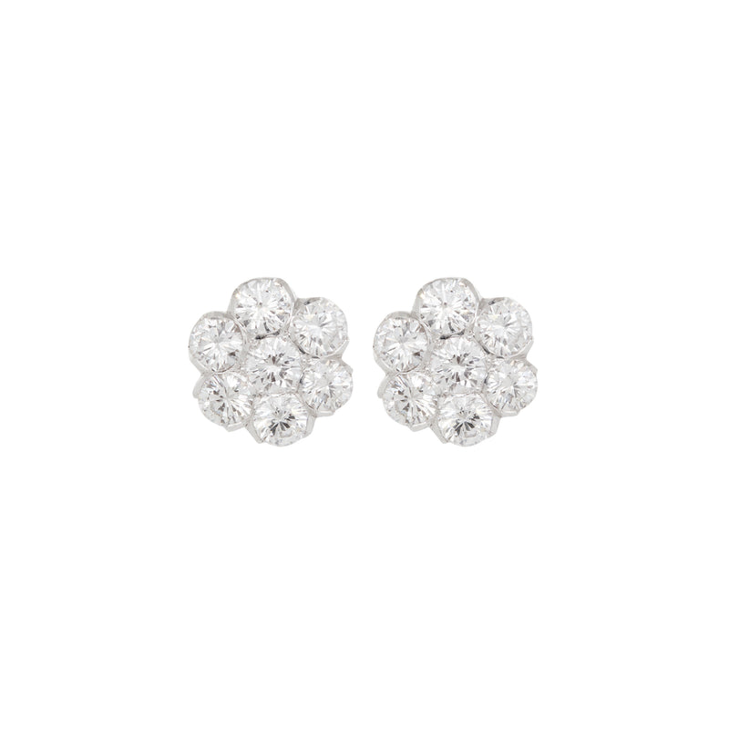 Diamond and 18 Carat White Gold Floral Cluster Stud Earrings