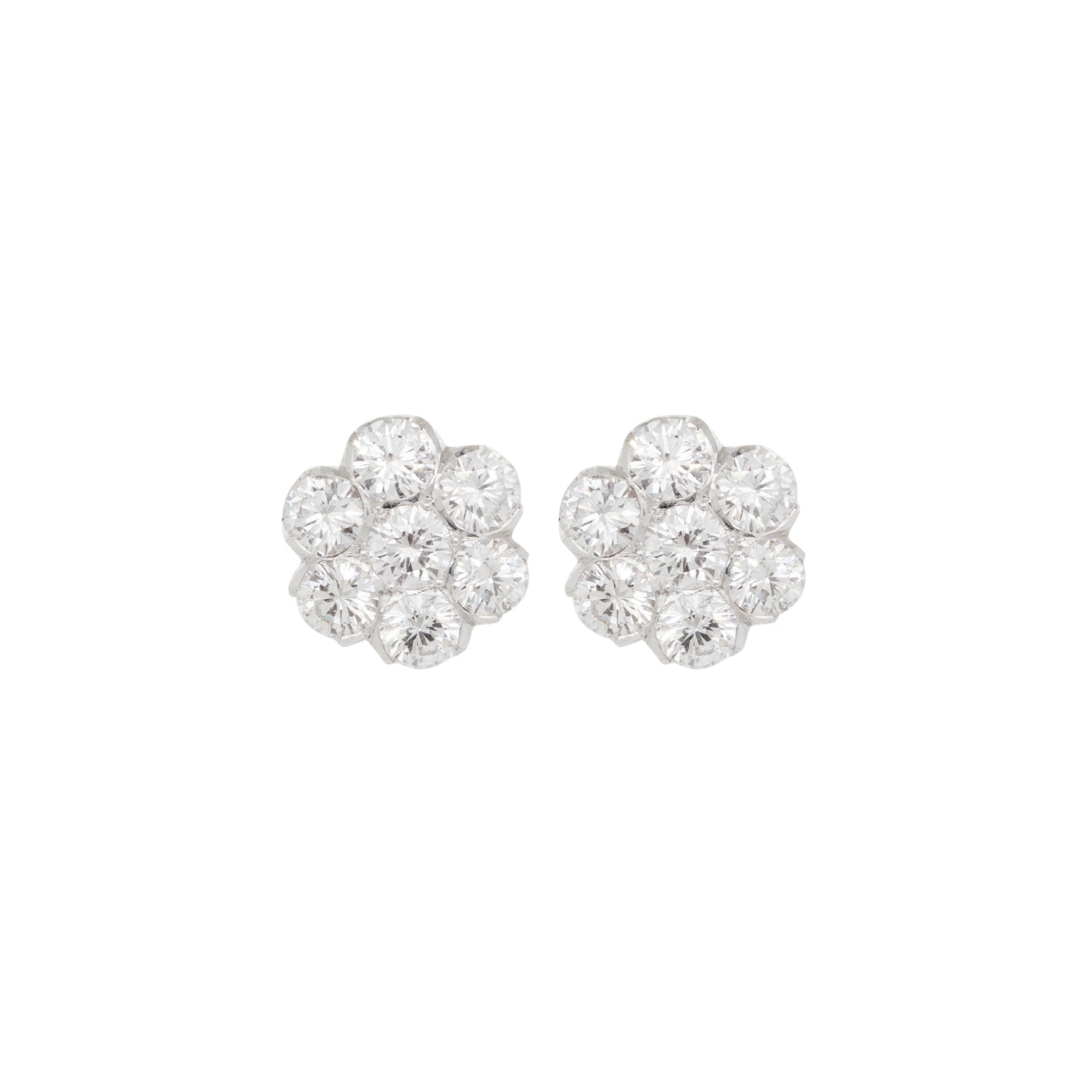 Diamond and 18 Carat White Gold Floral Cluster Stud Earrings