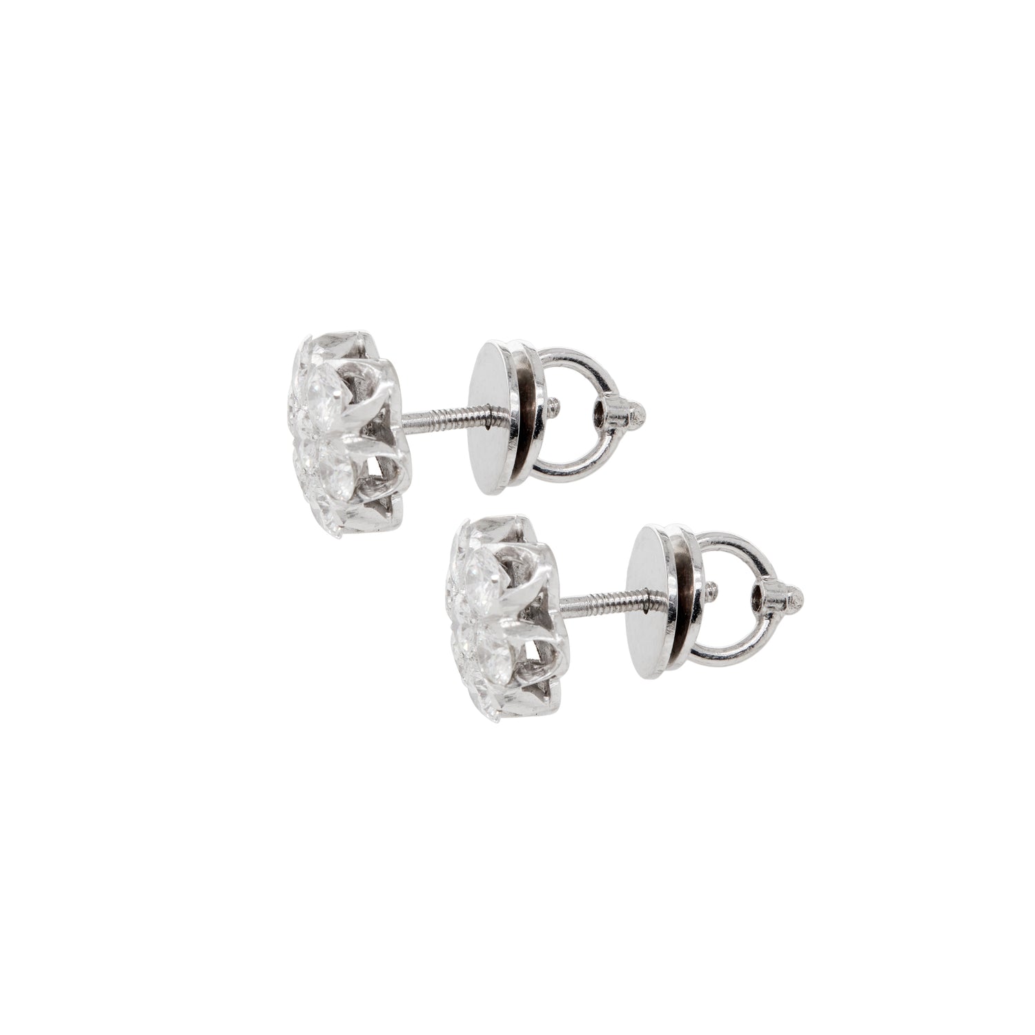 Diamond and 18 Carat White Gold Floral Cluster Stud Earrings