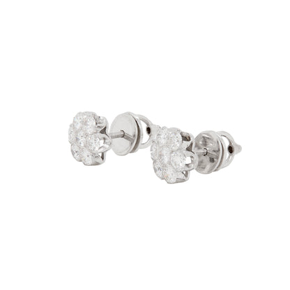 Diamond and 18 Carat White Gold Floral Cluster Stud Earrings